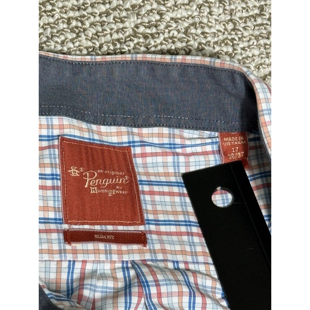 Original Penguin Button Up Mens 17 36/37 Plaid Slim Fit Cotton 90704 - Picture 3 of 9